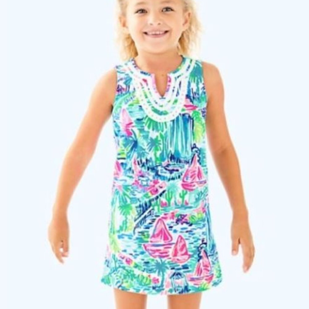 Lilly Pulitzer girls mini Harper shift dress size L in multi salt in the air NWT